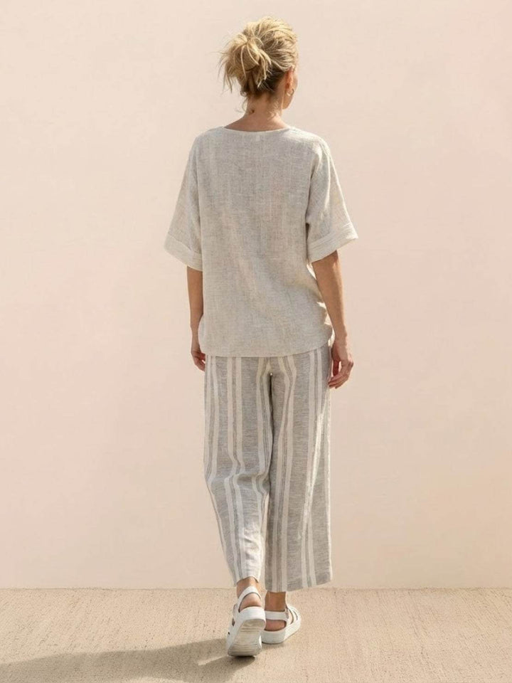 Alma | Women's Embroidered Two-Piece Set Wide Leg Pants Tunic Top