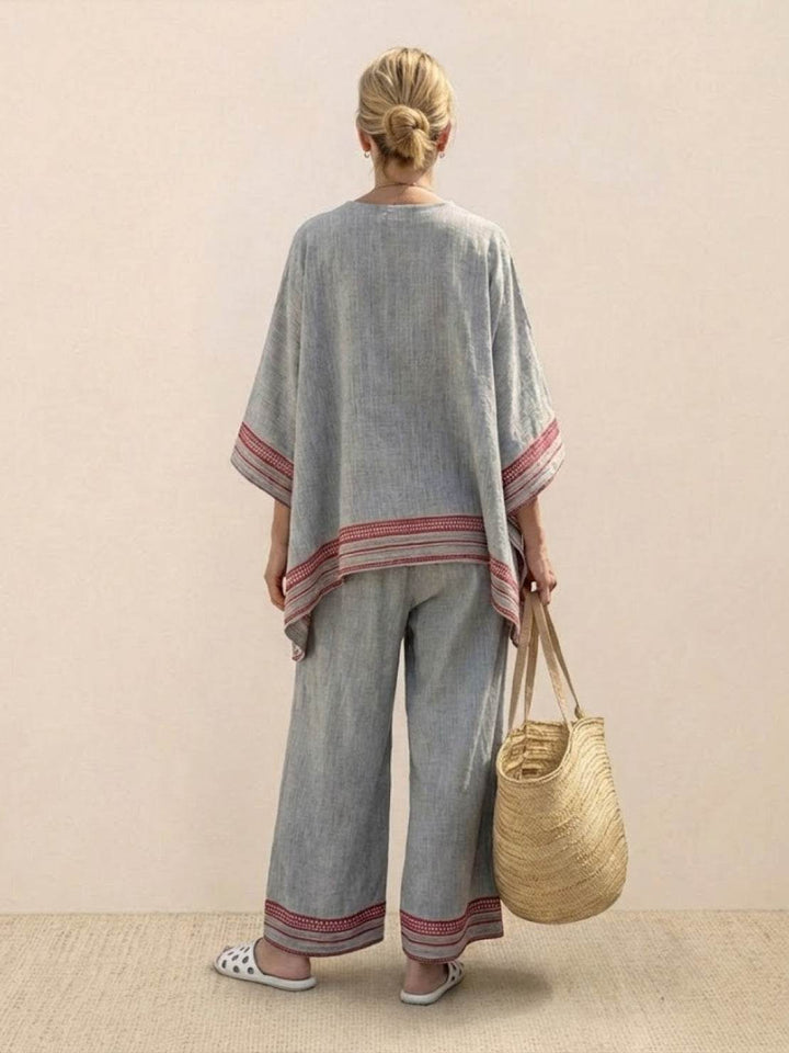 Alma | Women's Embroidered Two-Piece Set Wide Leg Pants Tunic Top