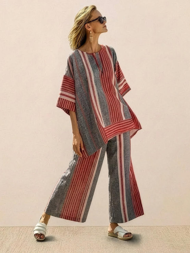 Alma | Women's Embroidered Two-Piece Set Wide Leg Pants Tunic Top