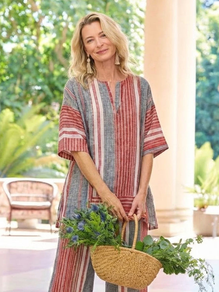 Alma | Women's Embroidered Two-Piece Set Wide Leg Pants Tunic Top