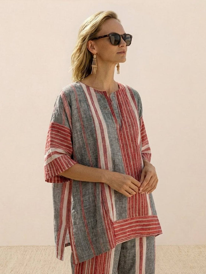 Alma | Women's Embroidered Two-Piece Set Wide Leg Pants Tunic Top