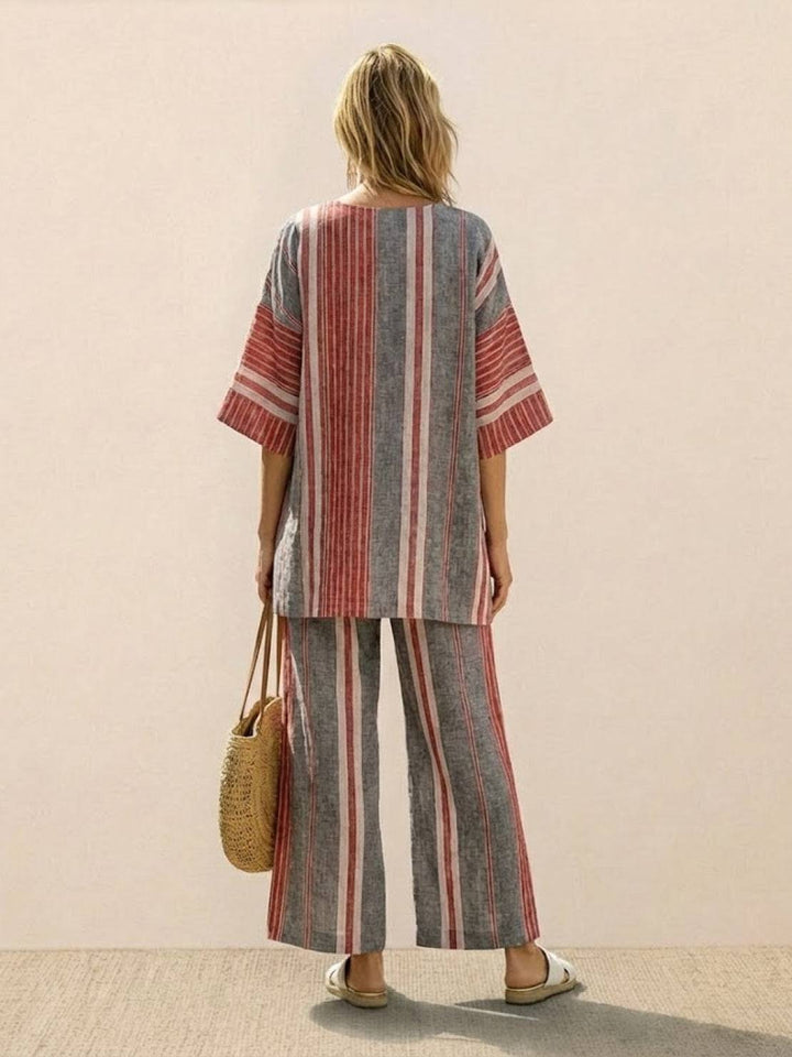 Alma | Women's Embroidered Two-Piece Set Wide Leg Pants Tunic Top