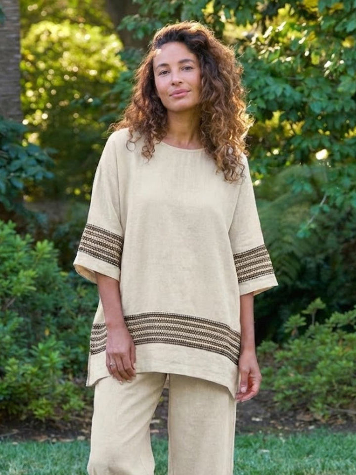 Alma | Women's Embroidered Two-Piece Set Wide Leg Pants Tunic Top