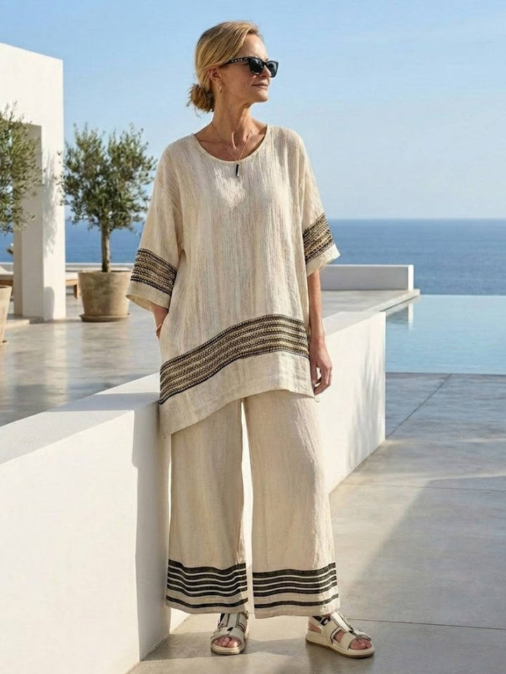 Alma | Women's Embroidered Two-Piece Set Wide Leg Pants Tunic Top