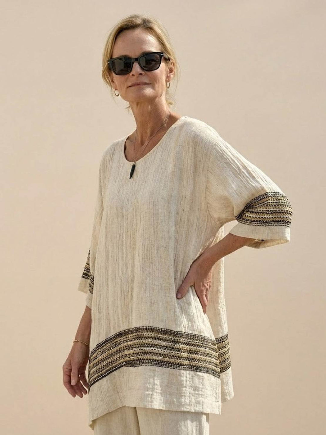 Alma | Women's Embroidered Two-Piece Set Wide Leg Pants Tunic Top