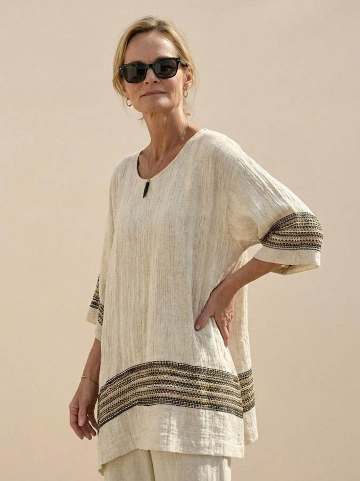 Alma | Women's Embroidered Two-Piece Set Wide Leg Pants Tunic Top