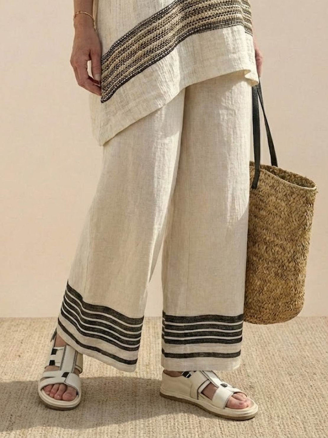 Alma | Women's Embroidered Two-Piece Set Wide Leg Pants Tunic Top