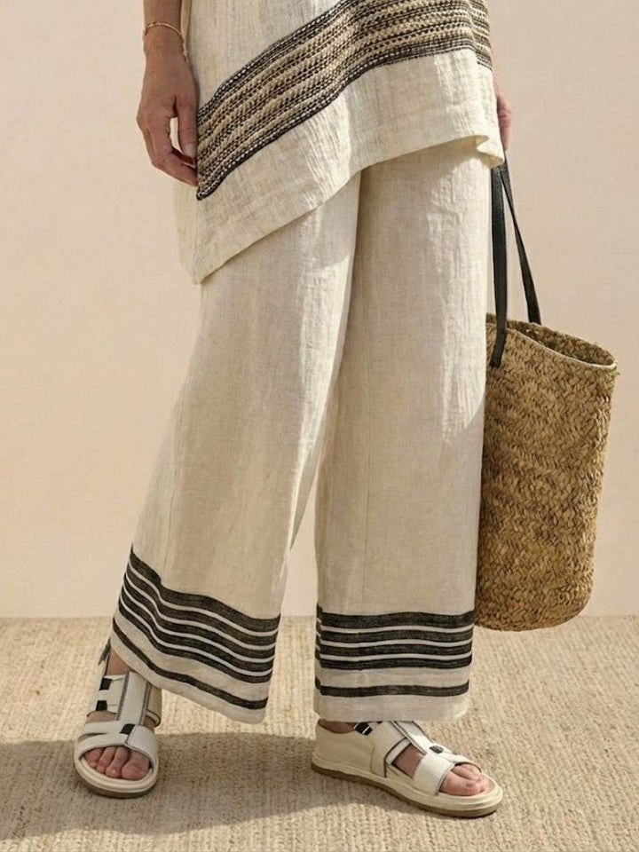 Alma | Women's Embroidered Two-Piece Set Wide Leg Pants Tunic Top