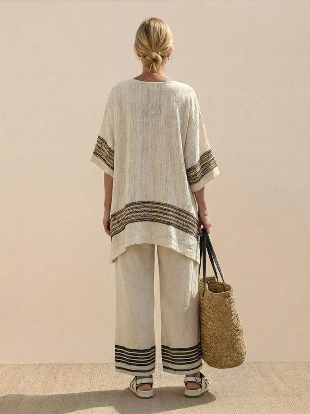 Alma | Women's Embroidered Two-Piece Set Wide Leg Pants Tunic Top