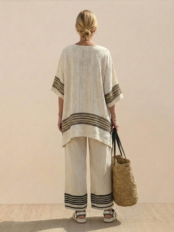 Alma | Women's Embroidered Two-Piece Set Wide Leg Pants Tunic Top