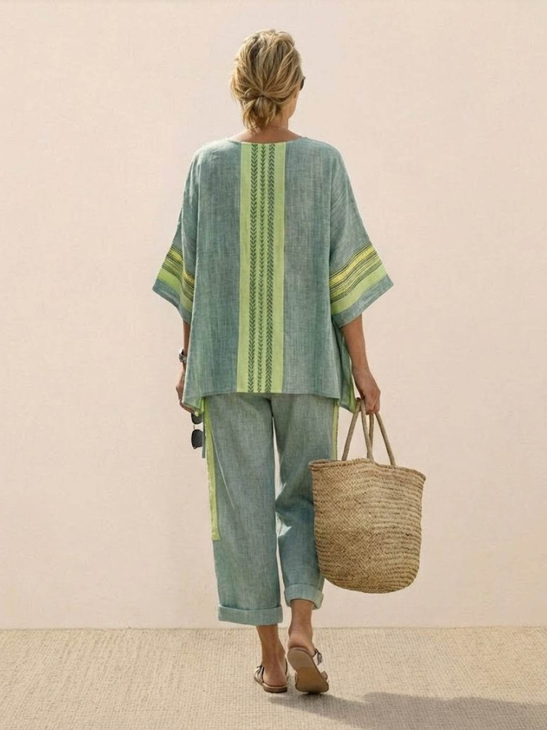Alma | Women's Embroidered Two-Piece Set Wide Leg Pants Tunic Top