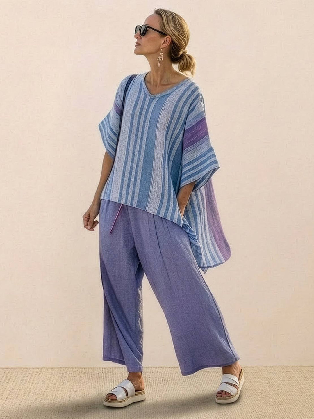Alma | Women's Embroidered Two-Piece Set Wide Leg Pants Tunic Top