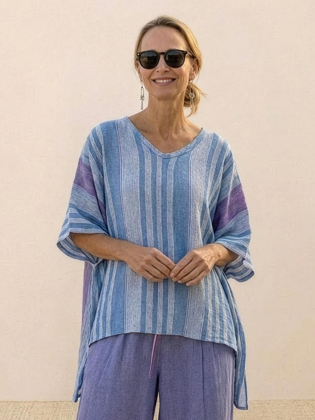 Alma | Women's Embroidered Two-Piece Set Wide Leg Pants Tunic Top