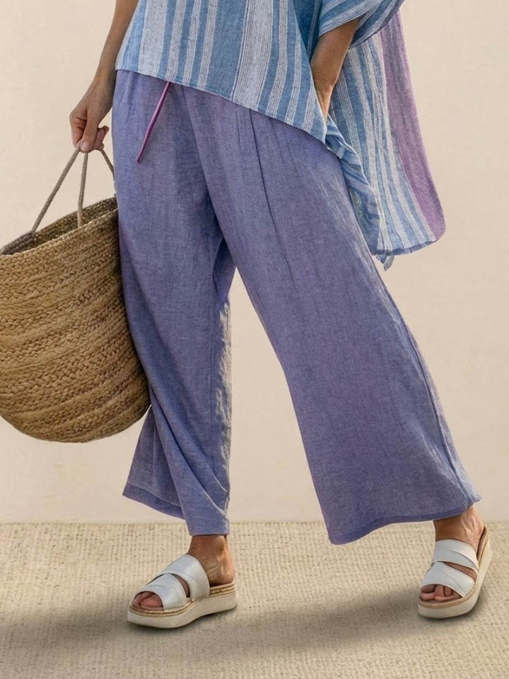 Alma | Women's Embroidered Two-Piece Set Wide Leg Pants Tunic Top