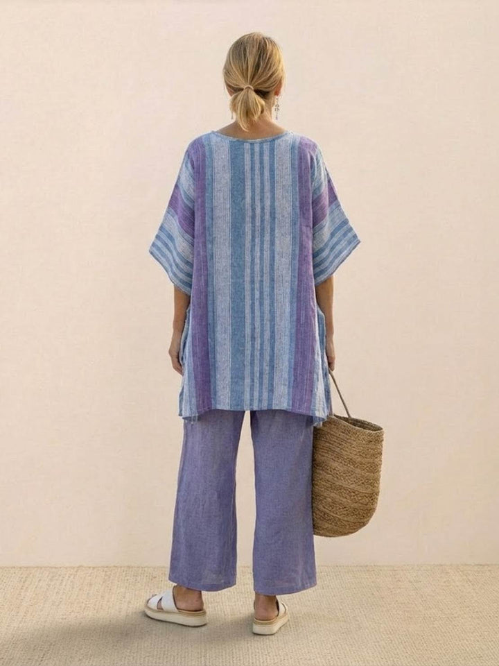 Alma | Women's Embroidered Two-Piece Set Wide Leg Pants Tunic Top