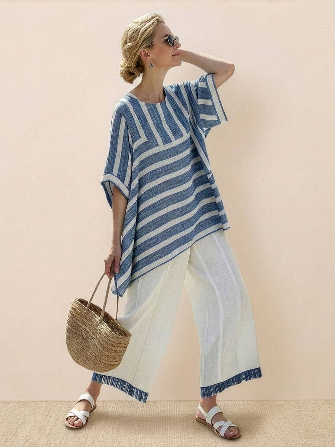 Alma | Women's Embroidered Two-Piece Set Wide Leg Pants Tunic Top