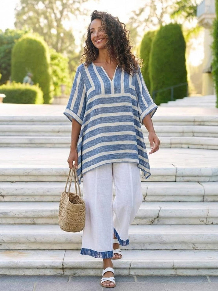 Alma | Women's Embroidered Two-Piece Set Wide Leg Pants Tunic Top