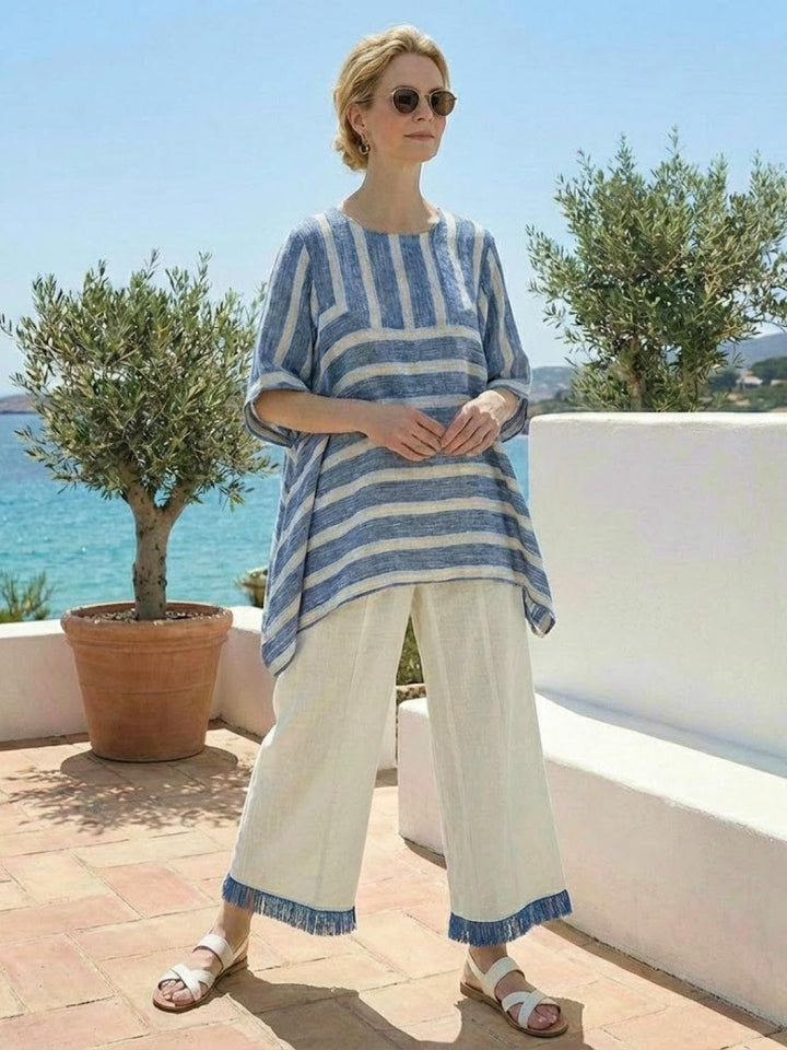 Alma | Women's Embroidered Two-Piece Set Wide Leg Pants Tunic Top
