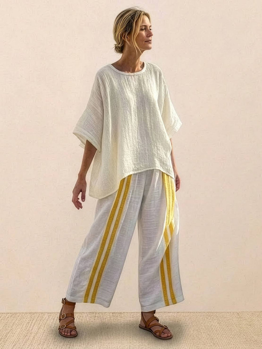 Alma | Women's Embroidered Two-Piece Set Wide Leg Pants Tunic Top