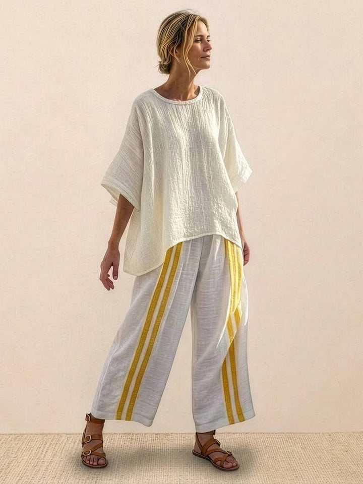 Alma | Women's Embroidered Two-Piece Set Wide Leg Pants Tunic Top