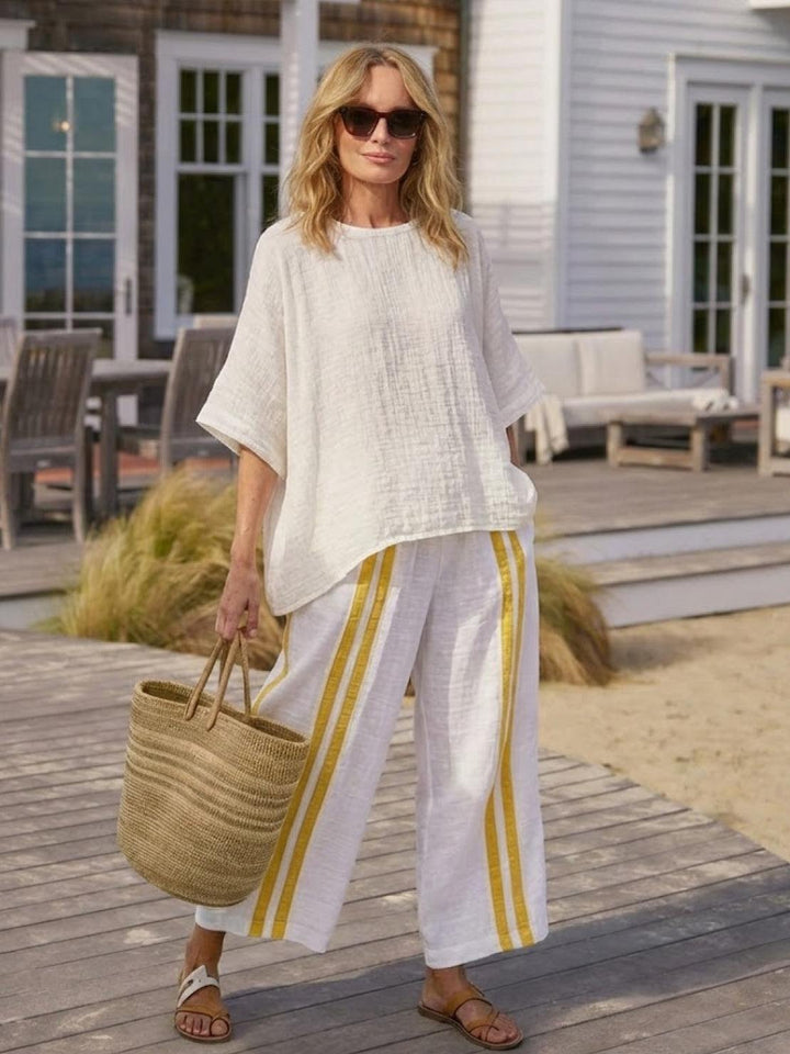 Alma | Women's Embroidered Two-Piece Set Wide Leg Pants Tunic Top
