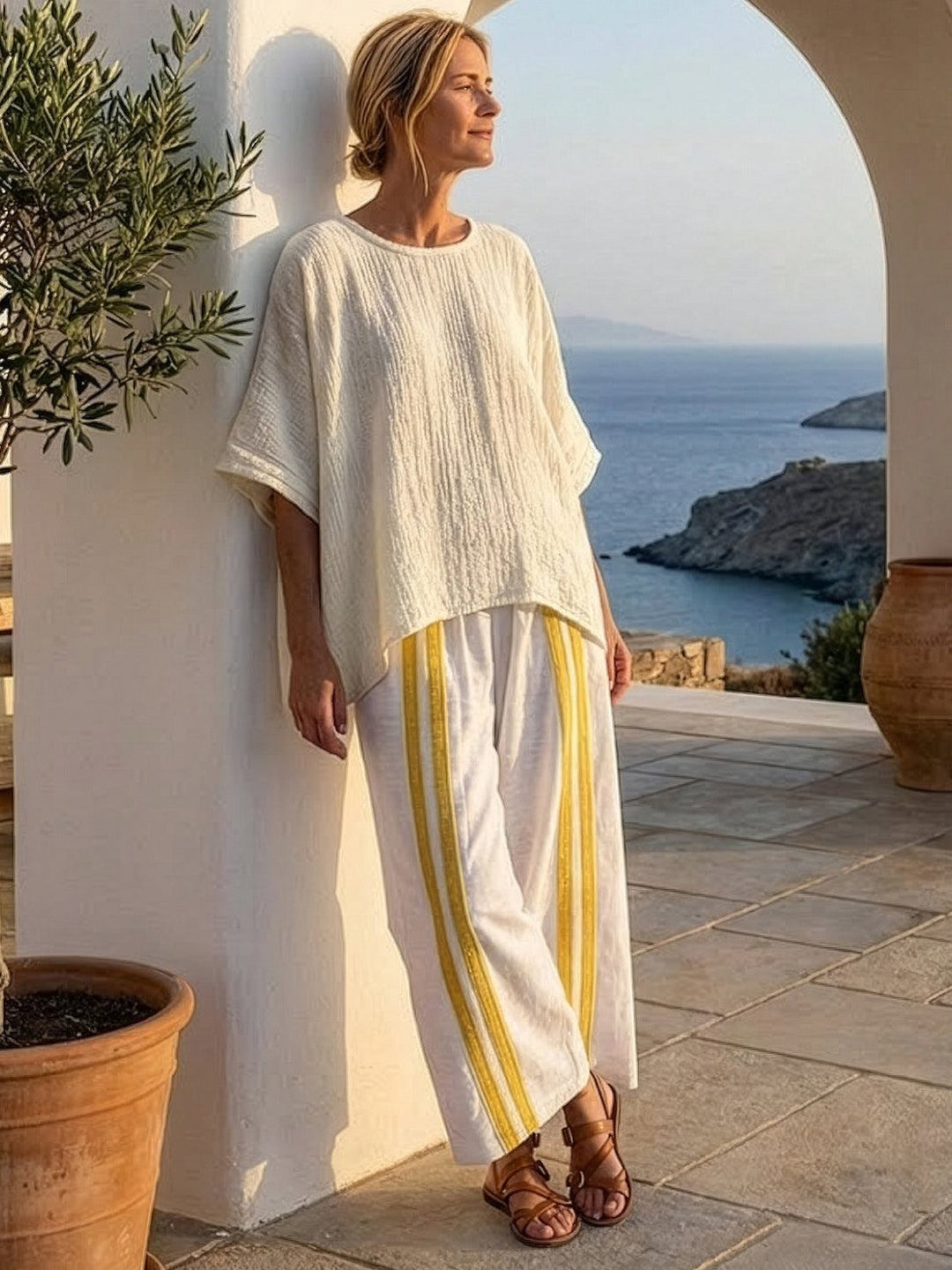 Alma | Women's Embroidered Two-Piece Set Wide Leg Pants Tunic Top