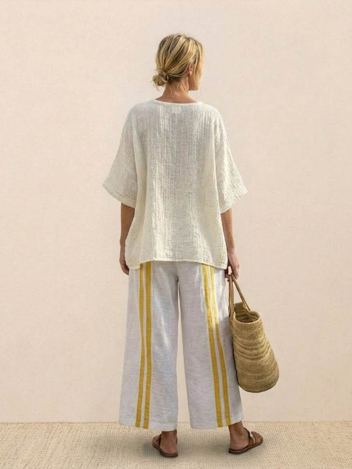 Alma | Women's Embroidered Two-Piece Set Wide Leg Pants Tunic Top