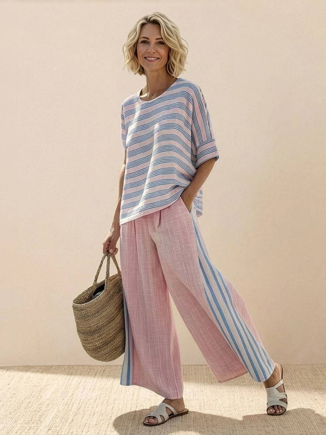 Alma | Women's Embroidered Two-Piece Set Wide Leg Pants Tunic Top