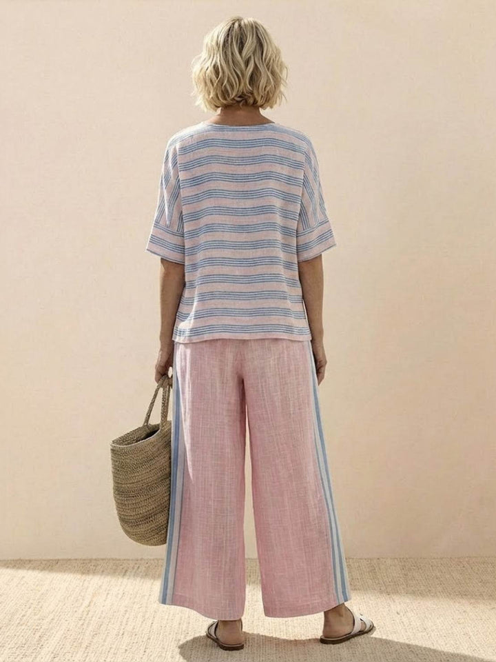 Alma | Women's Embroidered Two-Piece Set Wide Leg Pants Tunic Top