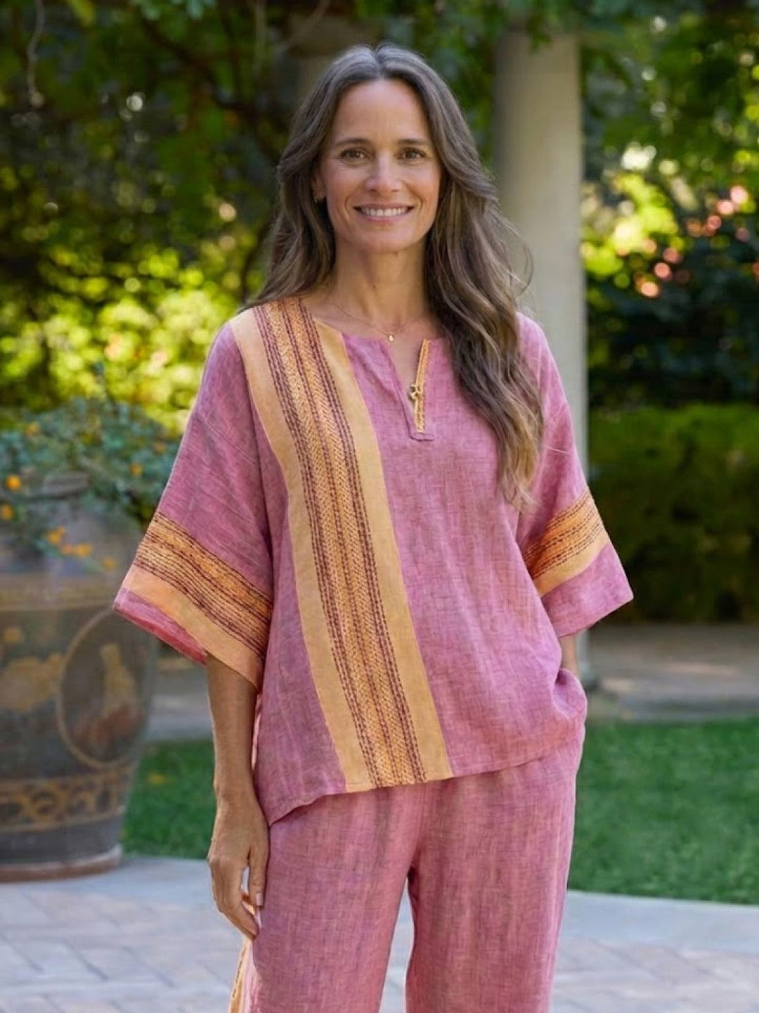 Alma | Women's Embroidered Two-Piece Set Wide Leg Pants Tunic Top