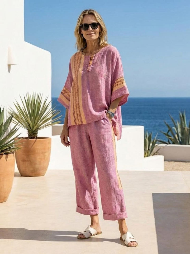 Alma | Women's Embroidered Two-Piece Set Wide Leg Pants Tunic Top