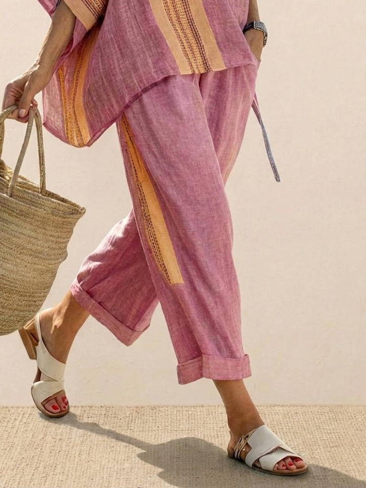 Alma | Women's Embroidered Two-Piece Set Wide Leg Pants Tunic Top