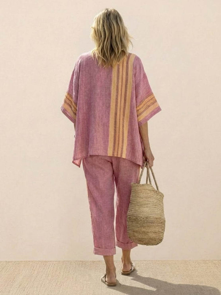 Alma | Women's Embroidered Two-Piece Set Wide Leg Pants Tunic Top