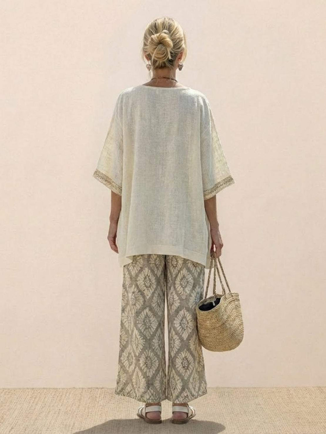 Alma | Women's Embroidered Two-Piece Set Wide Leg Pants Tunic Top
