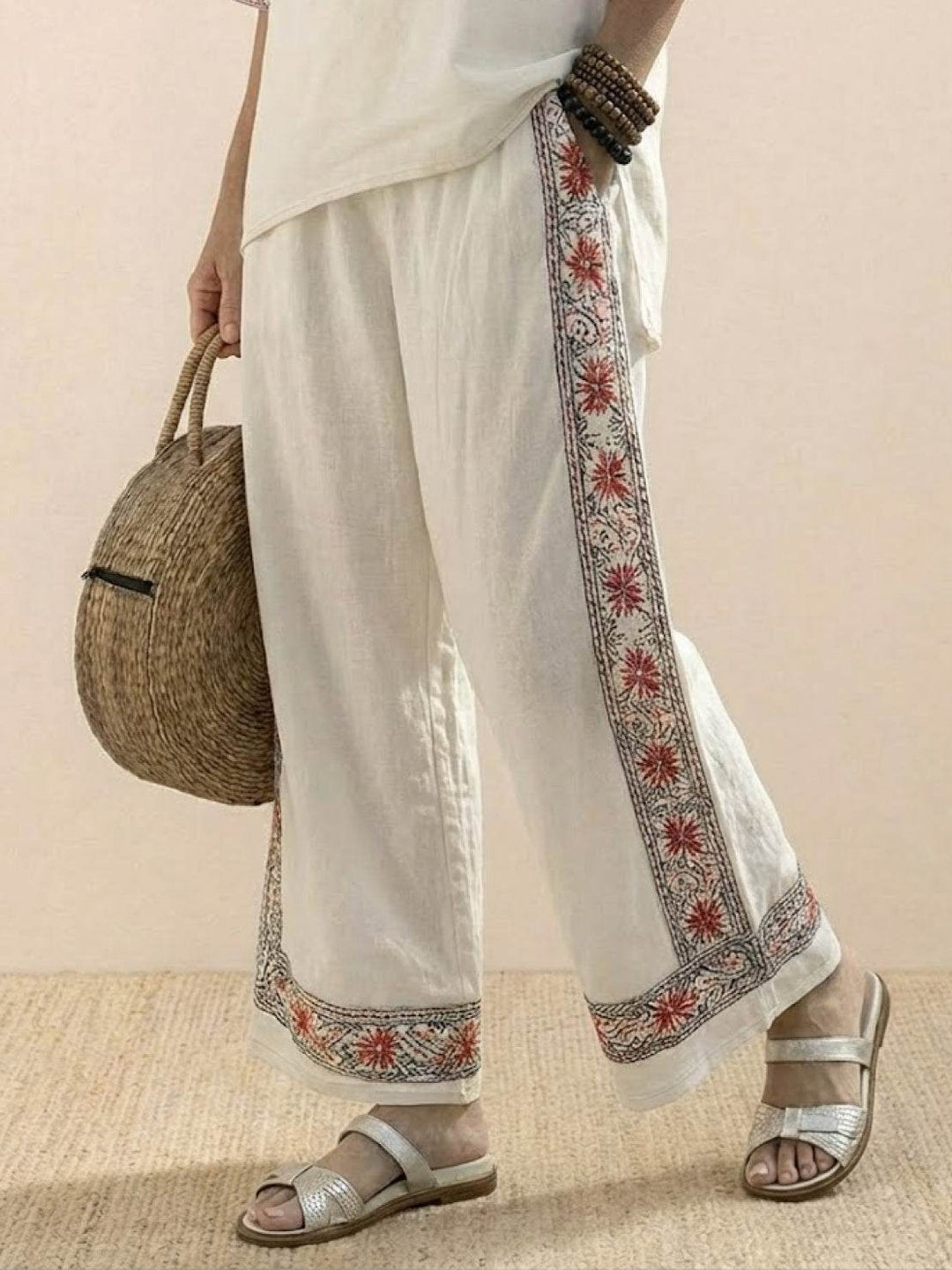 Alma | Women's Embroidered Two-Piece Set Wide Leg Pants Tunic Top