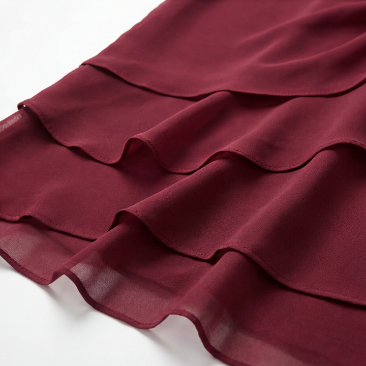 Colvara | Women's Ruffle Midi Dress with Twist Waist - Burgundy - Image 6
