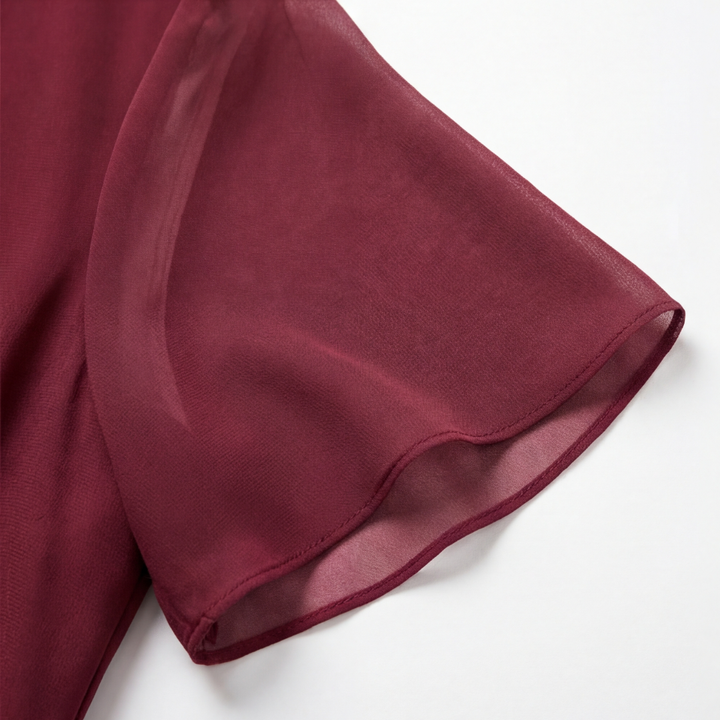 Colvara | Women's Ruffle Midi Dress with Twist Waist - Burgundy - Image 8