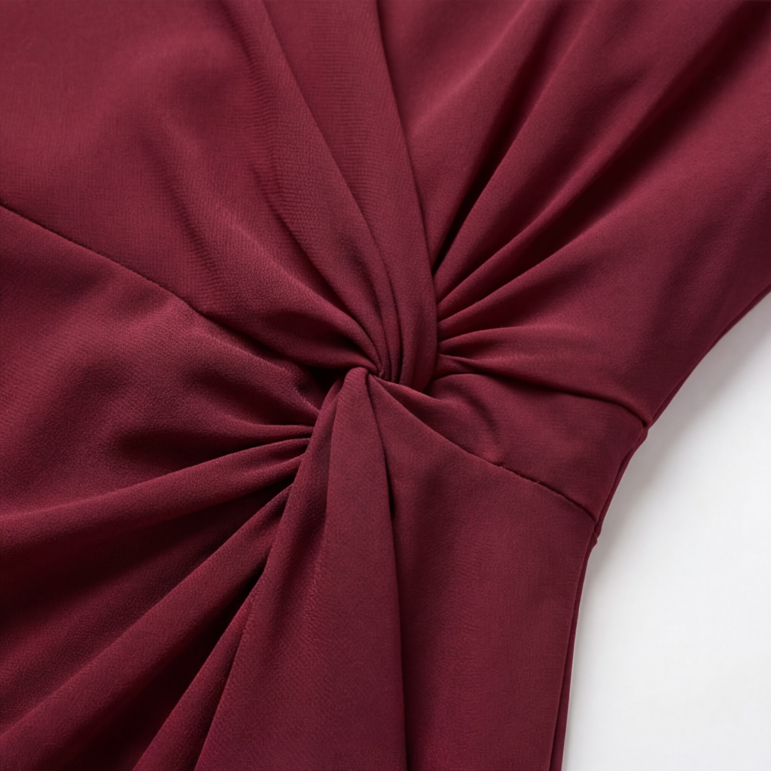 Colvara | Women's Ruffle Midi Dress with Twist Waist - Burgundy - Image 9