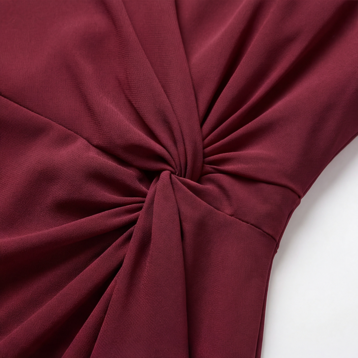 Colvara | Women's Ruffle Midi Dress with Twist Waist - Burgundy - Image 9