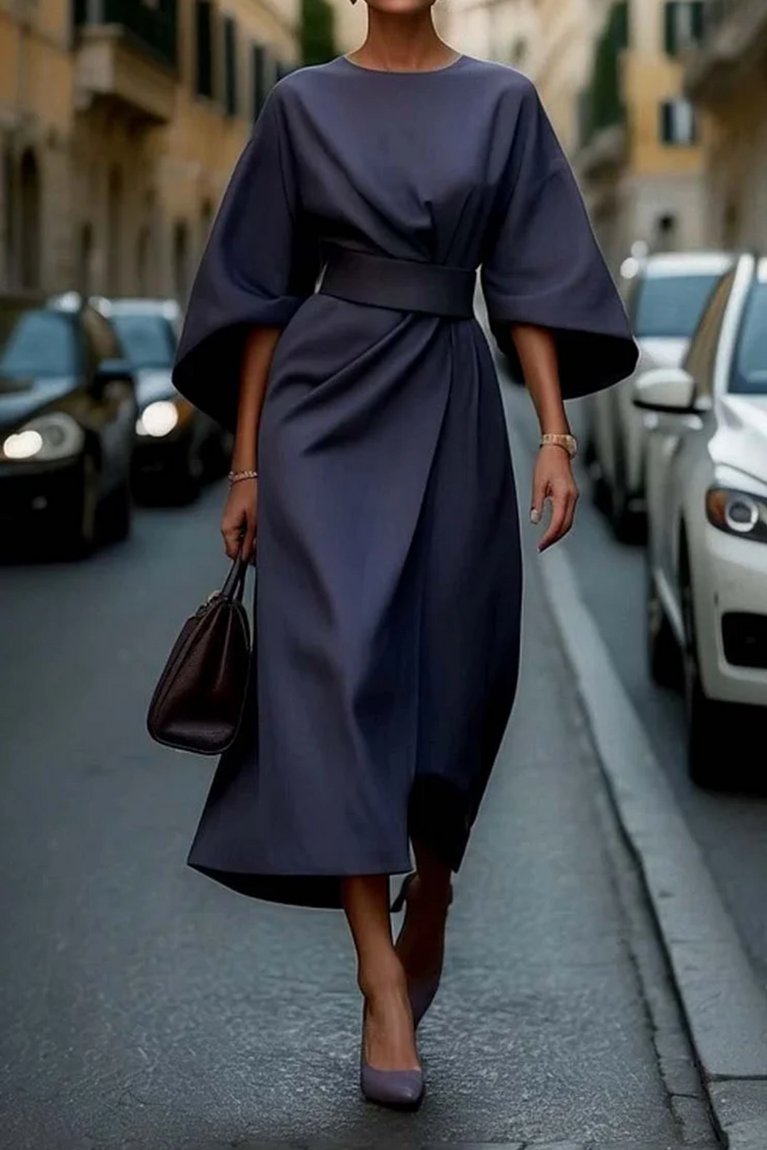 Colveth | Women's Formal Midi Dress with Kimono Sleeves - Black - Image 2