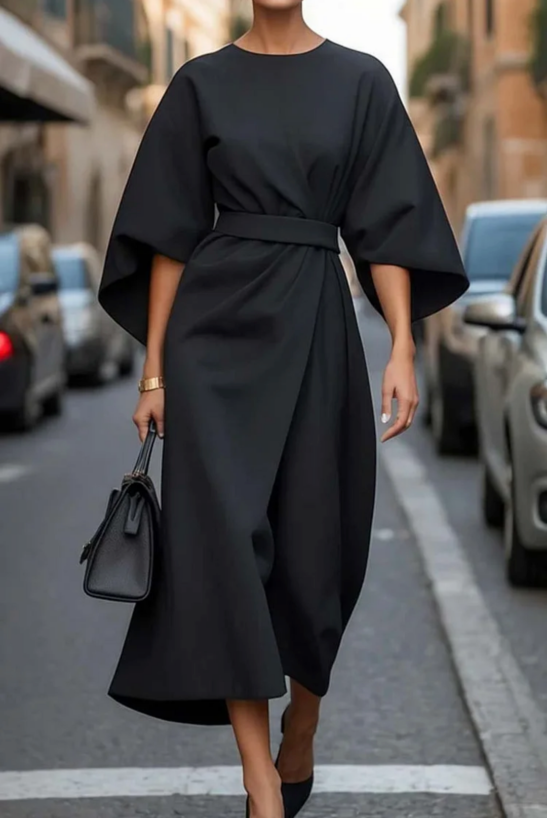 Colveth | Women's Formal Midi Dress with Kimono Sleeves - Black - Image 4