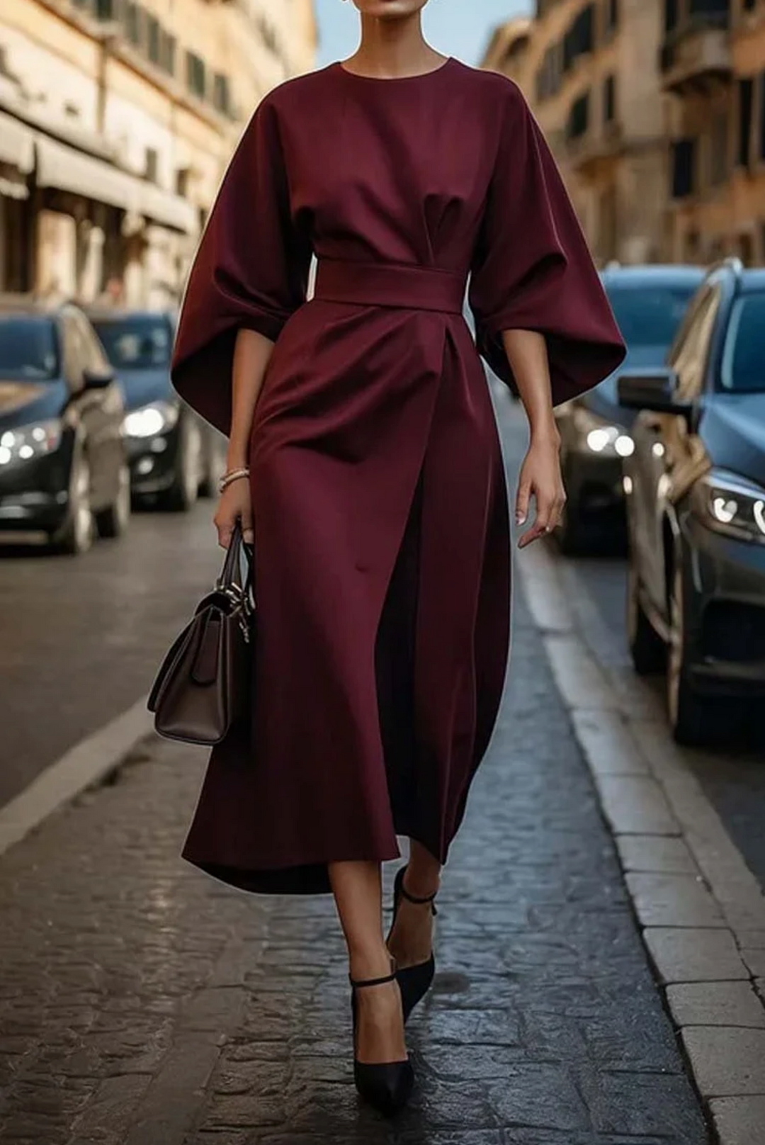 Colveth | Women's Formal Midi Dress with Kimono Sleeves - Black - Image 5