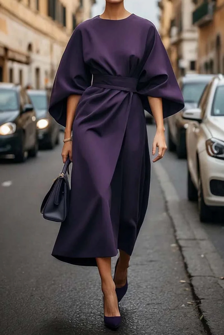 Colveth | Women's Formal Midi Dress with Kimono Sleeves - Black - Image 7