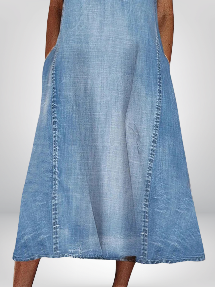 Corabel | Women's Sleeveless Denim Midi Dress - Light Blue - Image 3