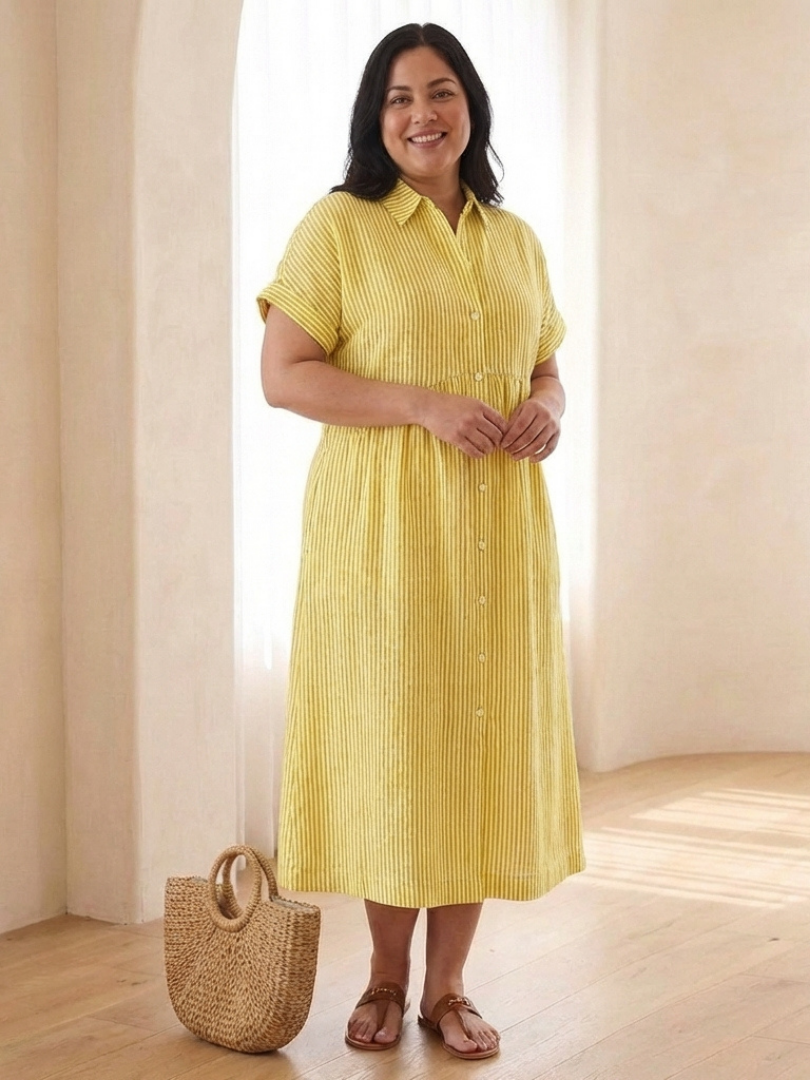 Corabel | Women's Striped Button Front Midi Shirt Dress - Striped - Image 5