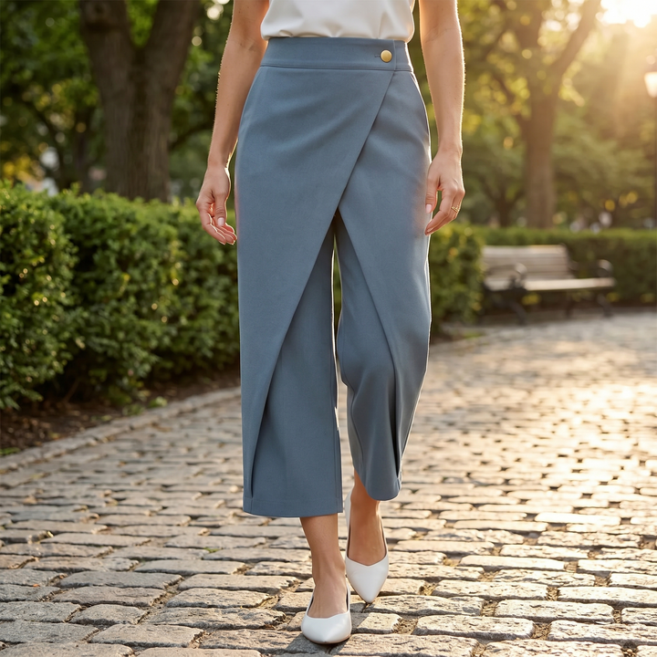 Corabel | Women's Wrap Front Wide Leg Pants - Blue - Image 1