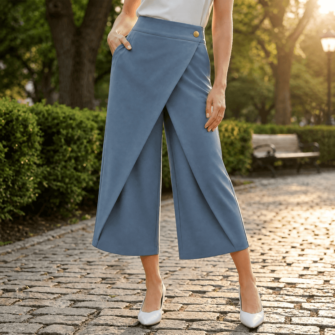 Corabel | Women's Wrap Front Wide Leg Pants - Blue - Image 14