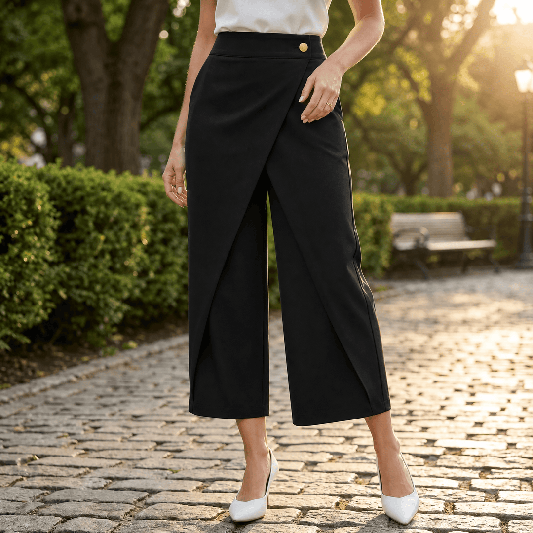 Corabel | Women's Wrap Front Wide Leg Pants - Blue - Image 15