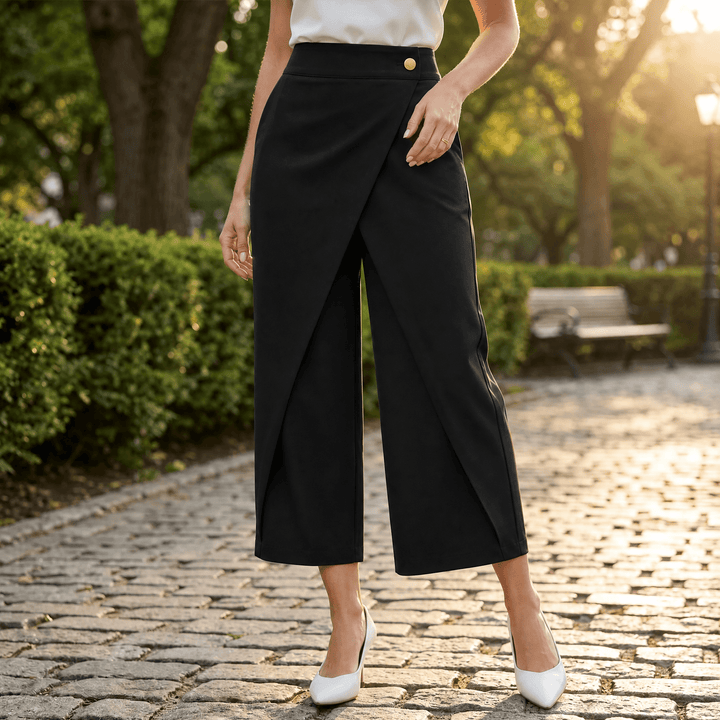 Corabel | Women's Wrap Front Wide Leg Pants - Blue - Image 15