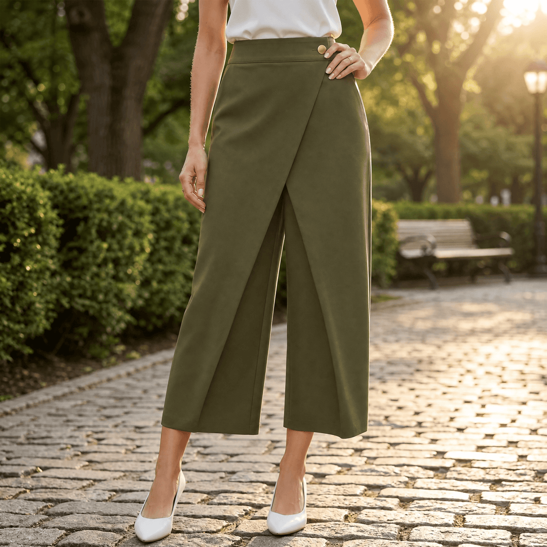 Corabel | Women's Wrap Front Wide Leg Pants - Blue - Image 17